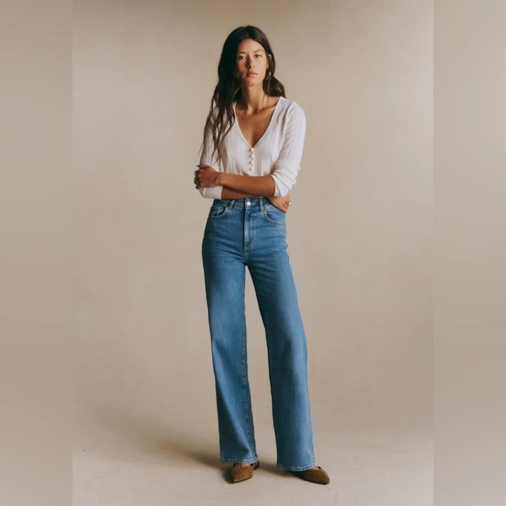 NWT Sezane New 70’s Trousers in Blue Denim - Picture 2 of 4